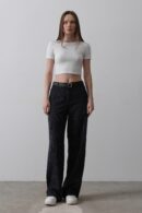 Palazzo Pants With Belt - Navy-white - Reyon - Globality Store - Women Clothes Wholesale Turkey