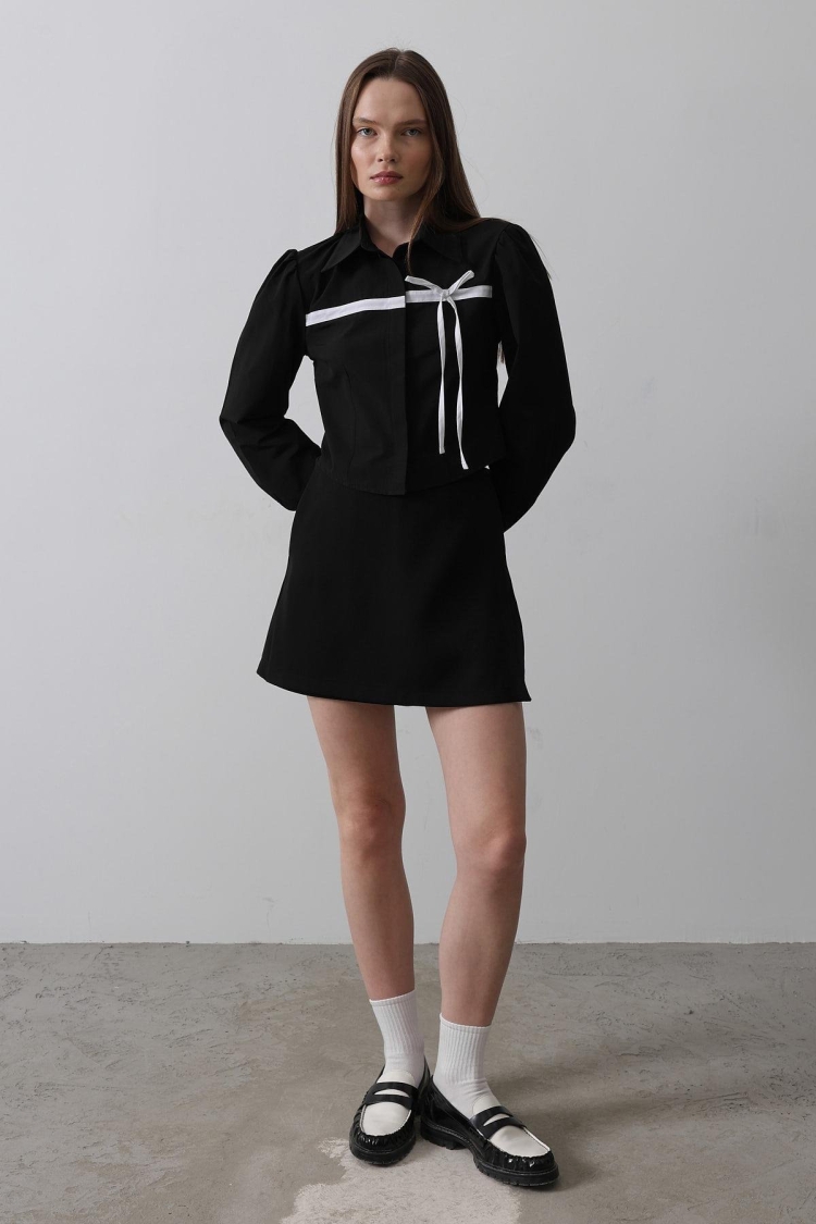 Front Contrast Bow Shirt