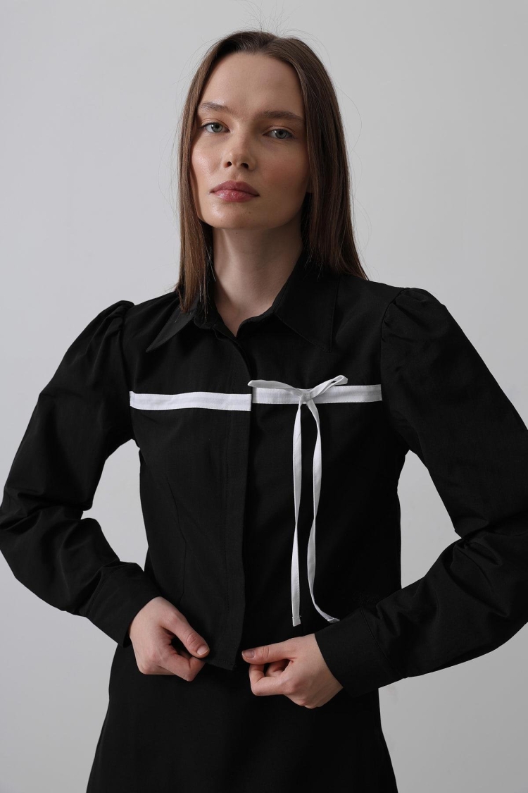 Front Contrast Bow Shirt - Reyon - Globality Store - Women Clothes Wholesale Turkey