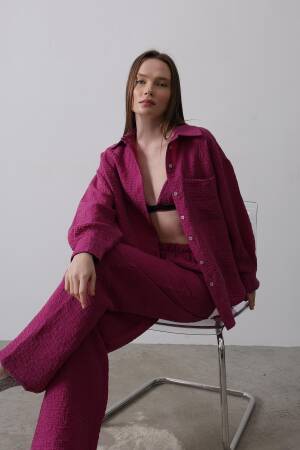 Jacquard Triple Set - Purple - Reyon - Globality Store - Women Clothes Wholesale Turkey