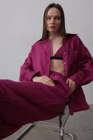Jacquard Triple Set - Purple - Reyon - Globality Store - Women Clothes Wholesale Turkey