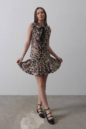 Leopard Print Mini Skirt - Multicolor - Reyon - Globality Store - Women Clothes Wholesale Turkey