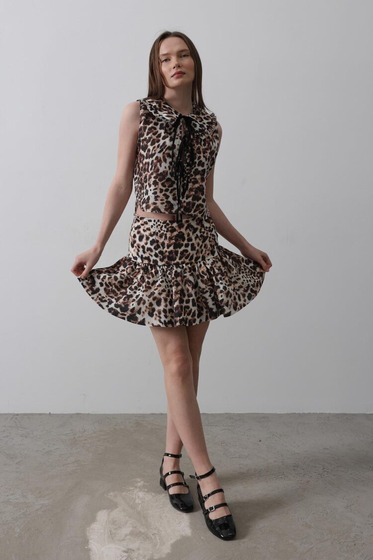 Leopard Print Mini Skirt - Multicolor - Reyon - Globality Store - Women Clothes Wholesale Turkey