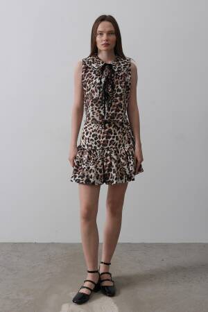 Leopard Print Mini Skirt - Multicolor - Reyon - Globality Store - Women Clothes Wholesale Turkey