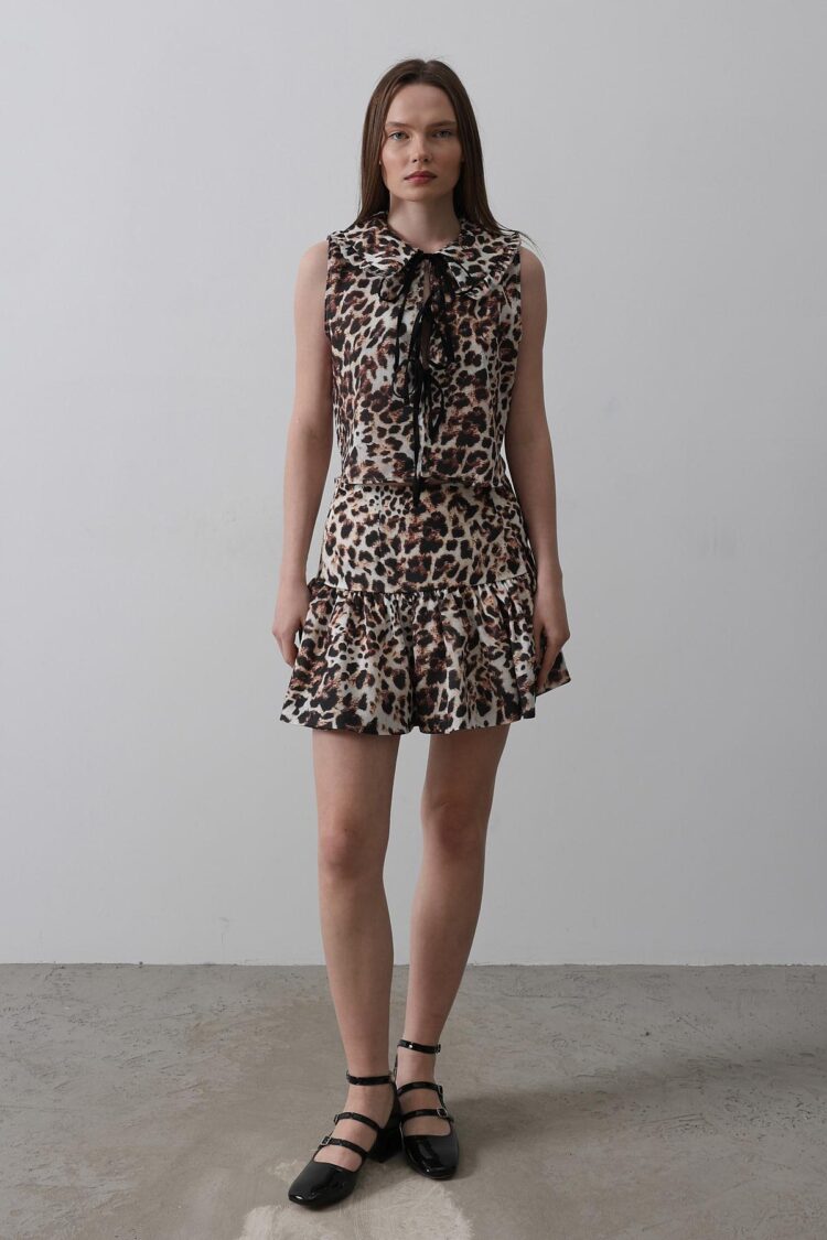 Leopard Print Mini Skirt - Multicolor