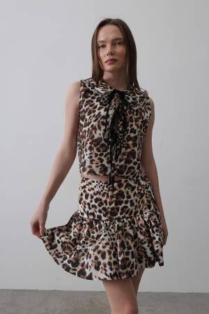 Leopard Print Mini Skirt - Multicolor - Reyon - Globality Store - Women Clothes Wholesale Turkey