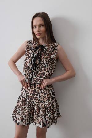 Leopard Print Mini Skirt - Multicolor - Reyon - Globality Store - Women Clothes Wholesale Turkey