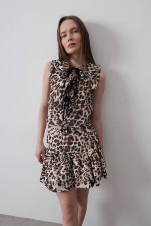 Leopard Print Mini Skirt - Multicolor - Reyon - Globality Store - Women Clothes Wholesale Turkey