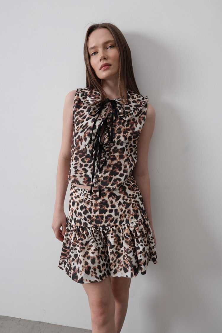 Leopard Print Mini Skirt - Multicolor