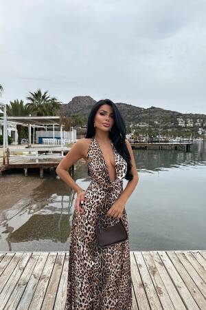 Dulcie Long Leopard Dress - EYYO ATELIER - Globality Store - Women Clothes Wholesale Turkey