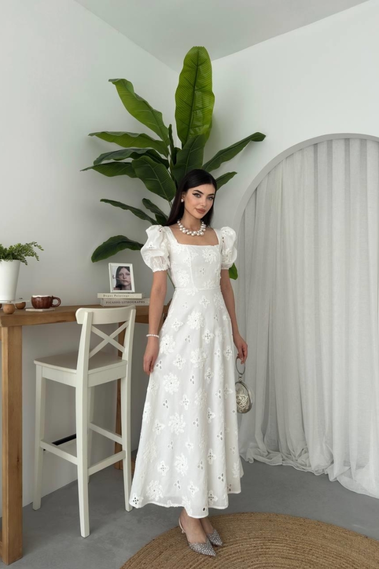 Graph Balloon Sleeve Dress