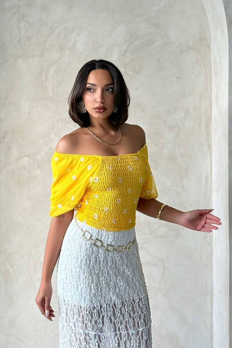 Gipe Detailed Patterned Chiffon Wholesale Blouse - Topshow - Globality Store - Women Clothes Wholesale Turkey
