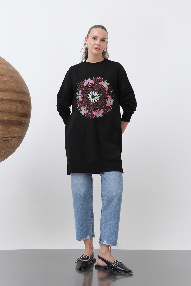 Women's Front Round Floral Embroidered Tunic - Puane - Globality Store - Women Clothes Wholesale Turkey