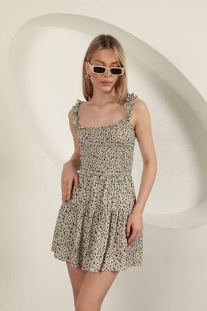 Viscose Crispy Floral Pattern Dress-Beige - Maxi Modena - Globality Store - Women Clothes Wholesale Turkey