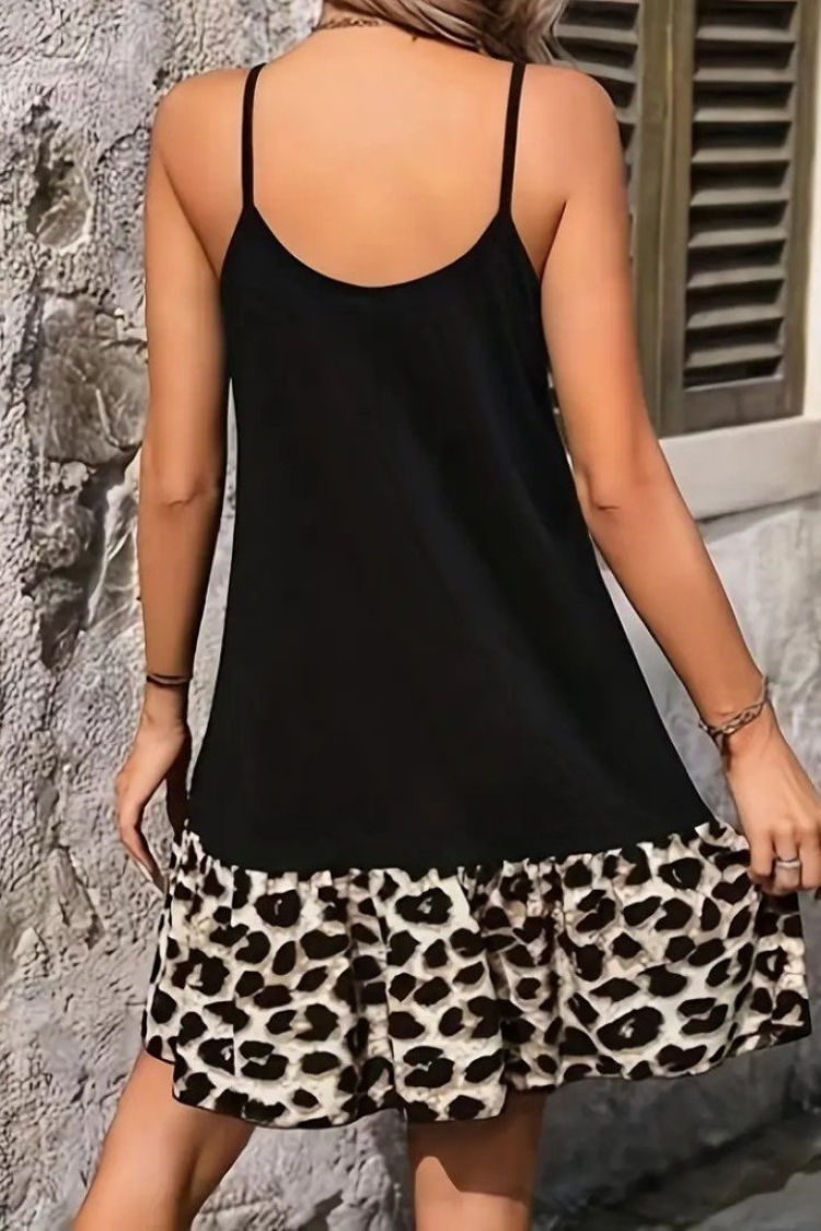 Women's Rope Detailed Short Dress Hanger Round Neck Viscose Skirt Suprem Dress - Black