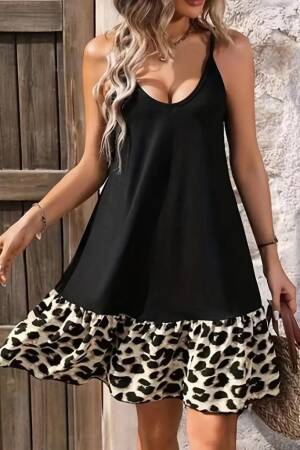 Women's Rope Detailed Short Dress Hanger Round Neck Viscose Skirt Suprem Dress - Black - Janes - Globality Store - Women Clothes Wholesale Turkey