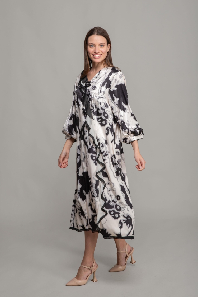 V Neck Ruffle Empirme Dress - GUMANIZE - Globality Store - Women Clothes Wholesale Turkey
