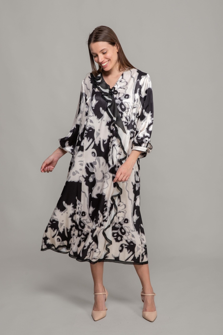 V Neck Ruffle Empirme Dress