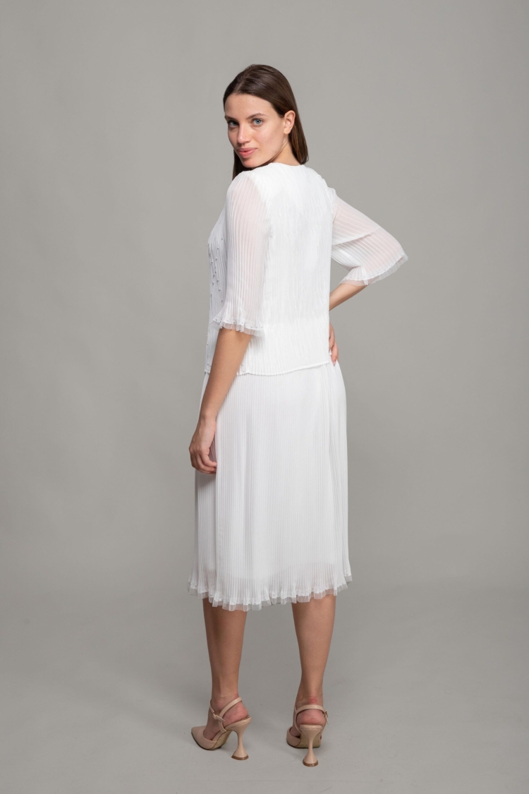 Round Neck Pleated Chiffon Dress