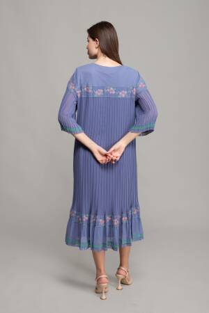 Round Neck Pleated Chiffon Dress - GUMANIZE - Globality Store - Women Clothes Wholesale Turkey
