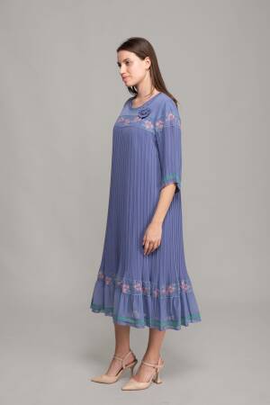 Round Neck Pleated Chiffon Dress - GUMANIZE - Globality Store - Women Clothes Wholesale Turkey