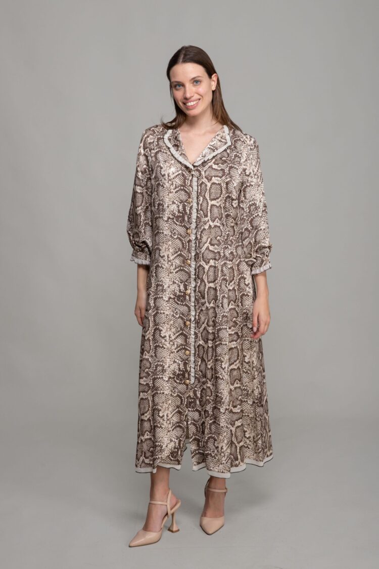 Ruffle Collar Jacquard Empirme Dress - GUMANIZE - Globality Store - Women Clothes Wholesale Turkey