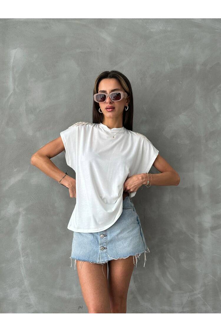 Lace Shoulder T-Shirt