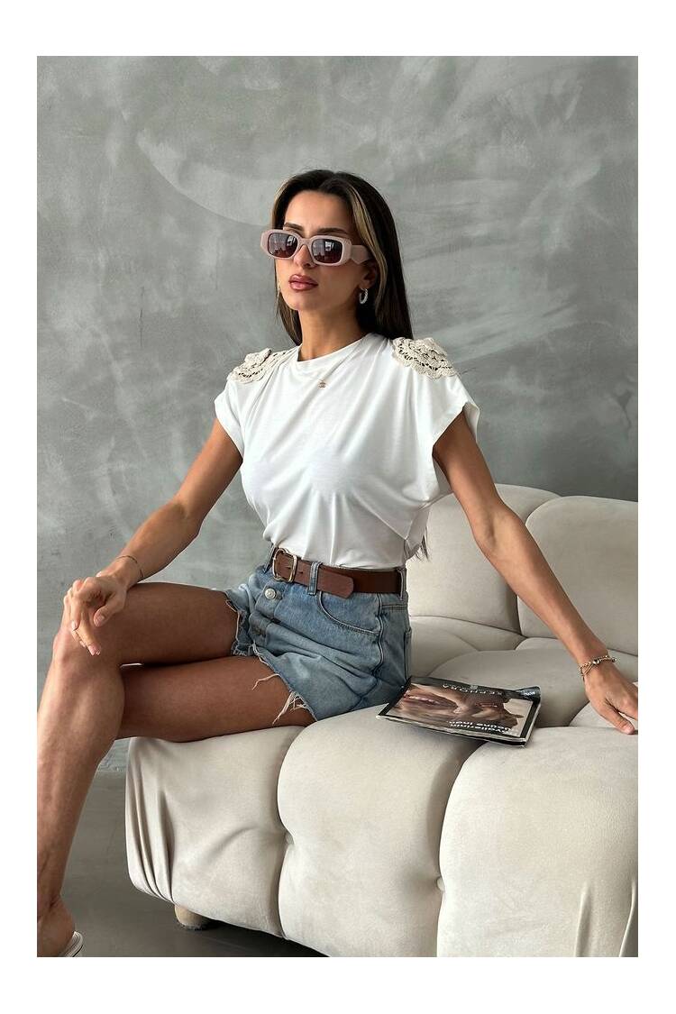 Lace Shoulder T-Shirt - Brand: Topshow - Women's Clothing Wholesale - Globality Store