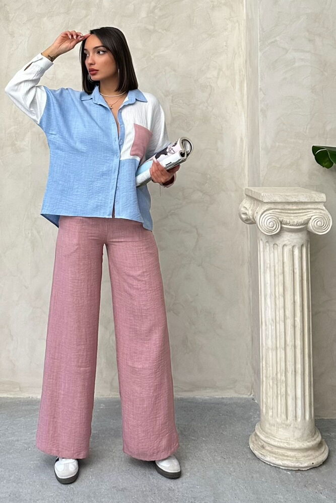 Powder Linen Trousers - Topshow - Globality Store - Women Clothes Wholesale Turkey