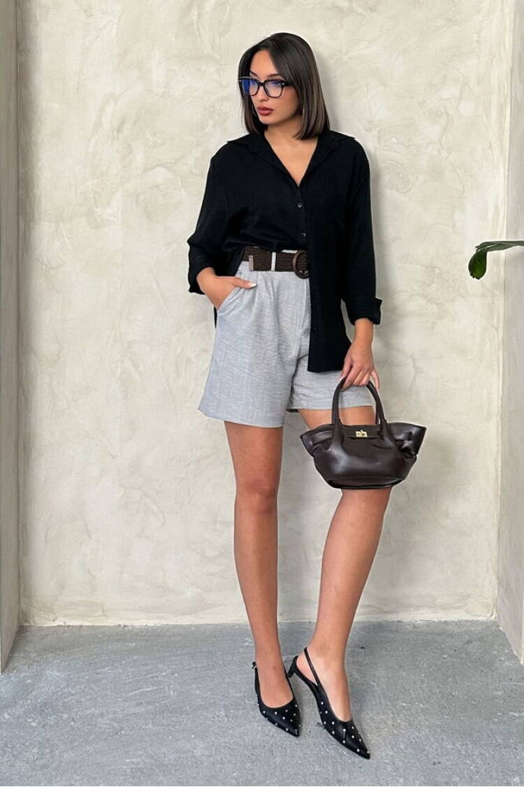 Gray D 2686 Belted Shorts - Brand: Topshow - Women's Clothing Wholesale - Globality Store