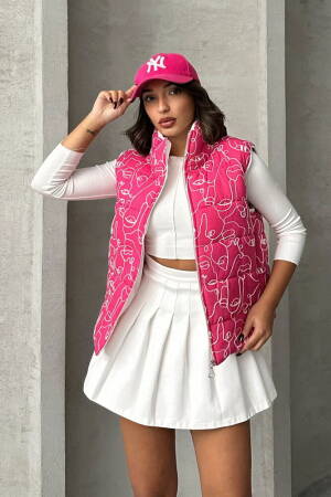 Mixed Print Patterned Fiber Puffer Vest - Topshow - Globality Store - Women Clothes Wholesale Turkey