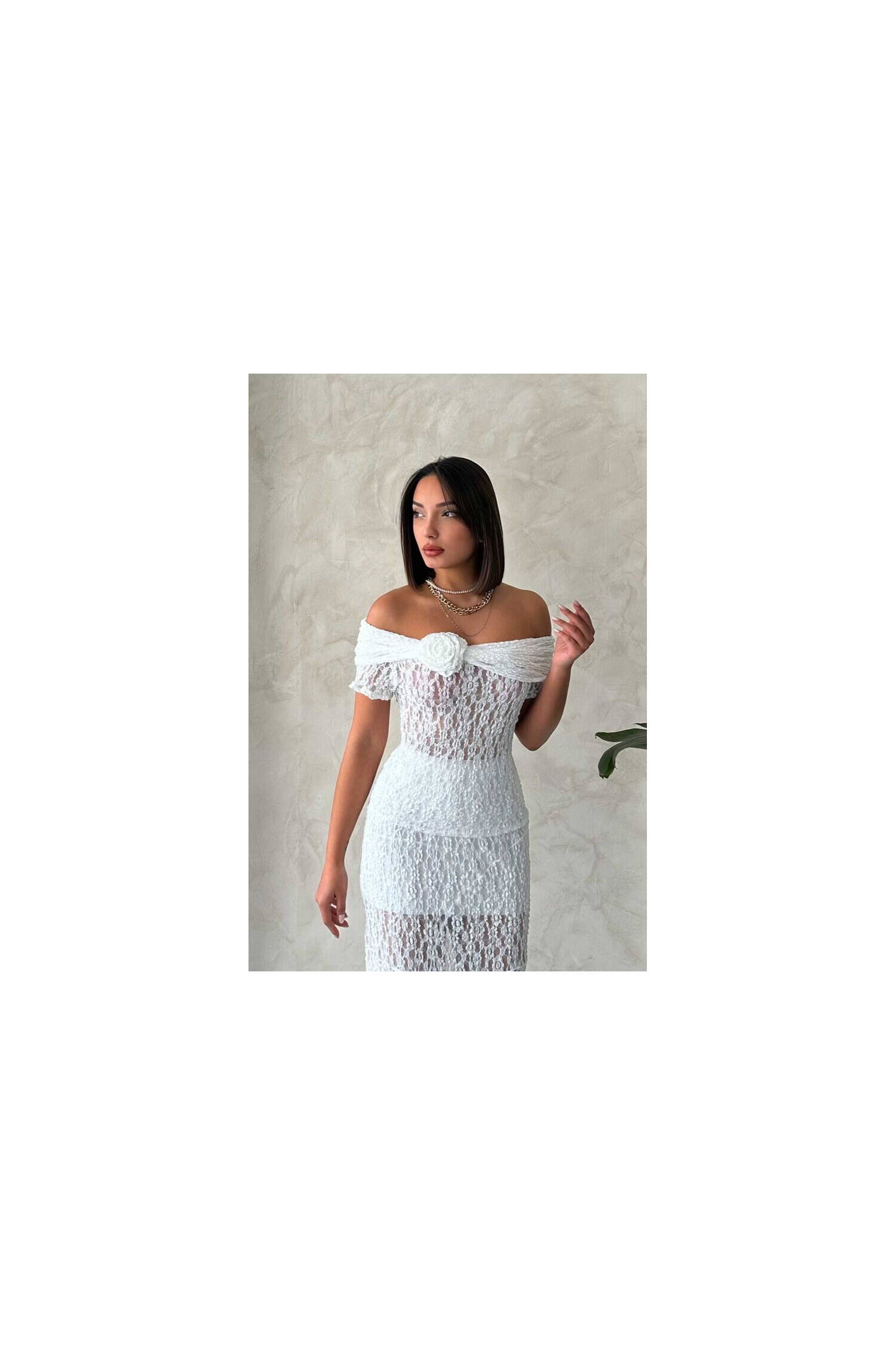 Rose Detailed Lace Wholesale Evening Dress Blouse-