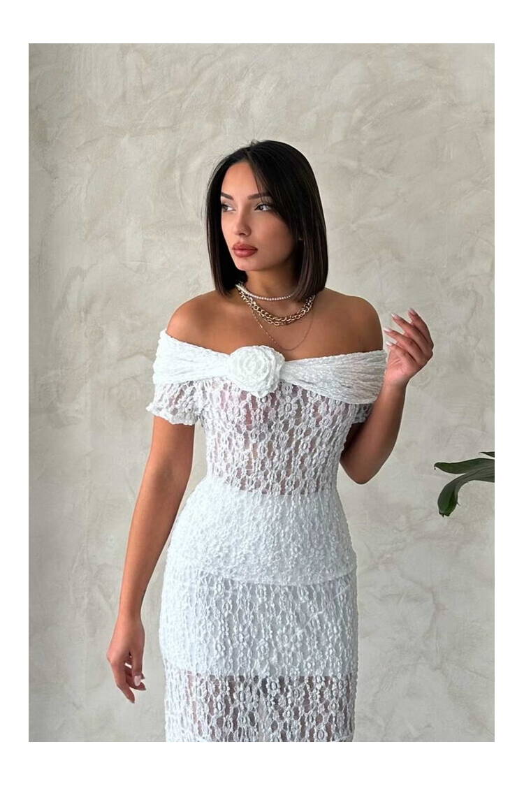Rose Detailed Lace Wholesale Evening Dress Blouse-