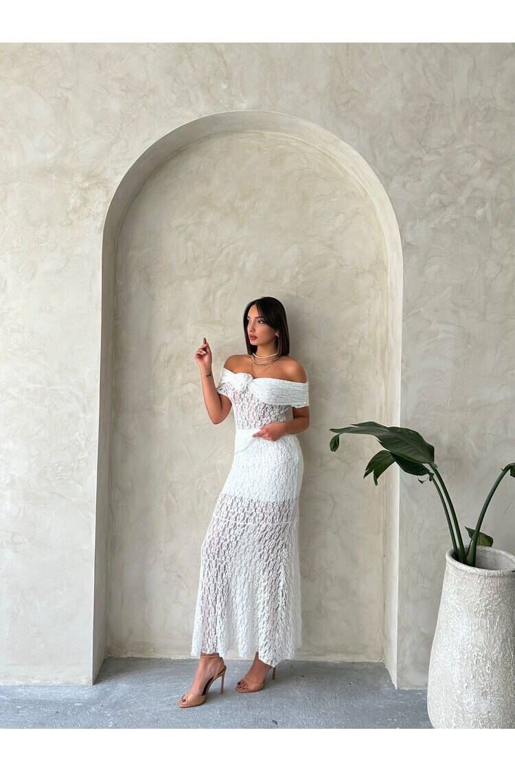 Rose Detailed Lace Wholesale Evening Dress Blouse-| Topshow