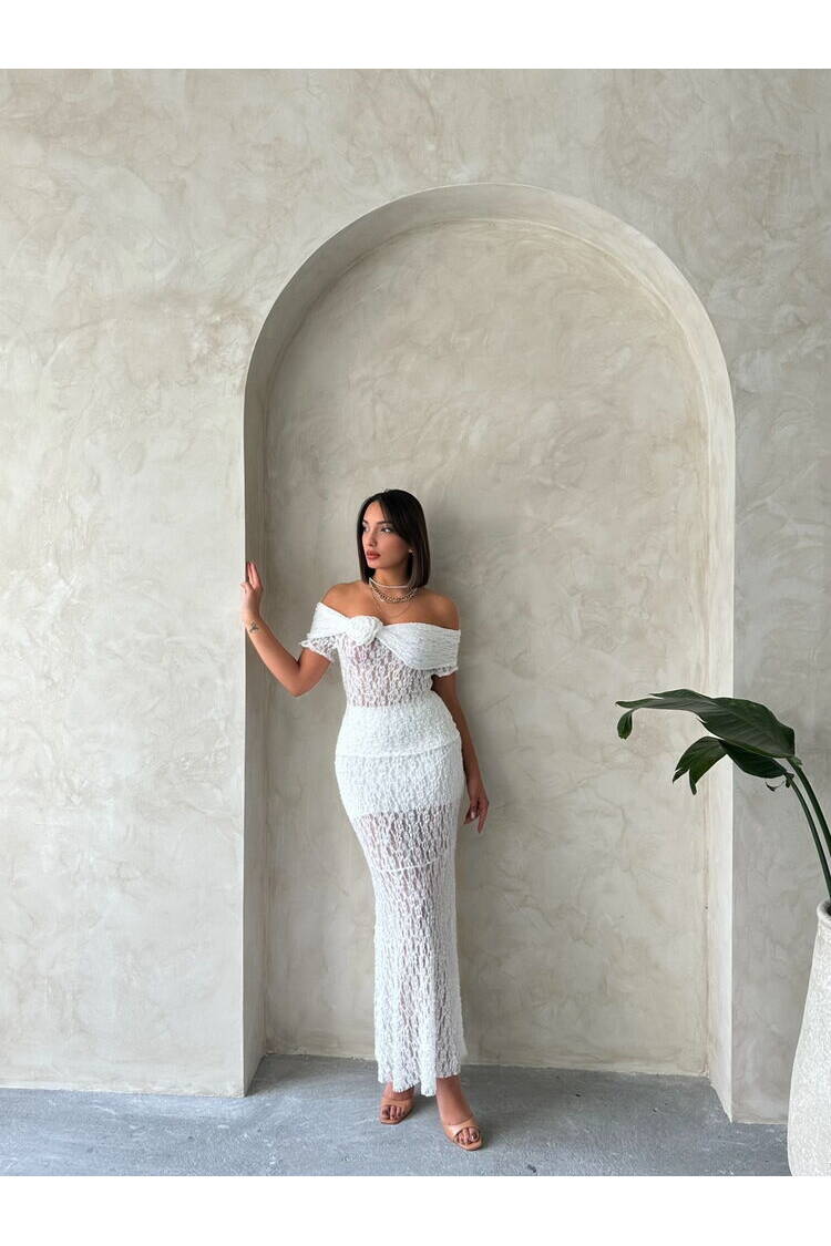 Rose Detailed Lace Wholesale Evening Dress Blouse-| Topshow