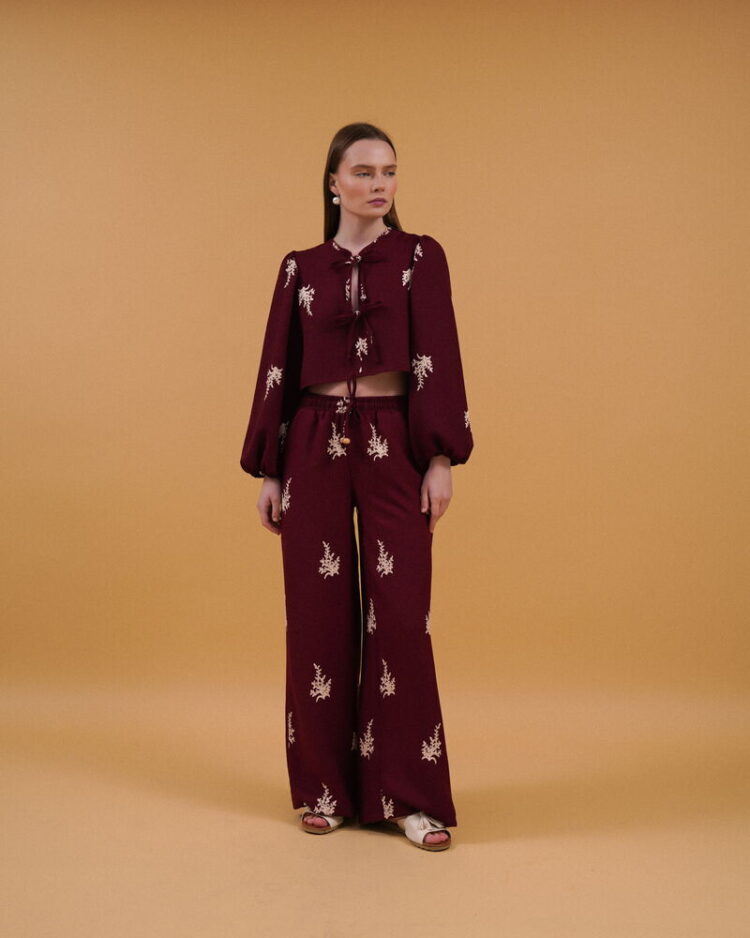 Embroidered Pants - Burgundy