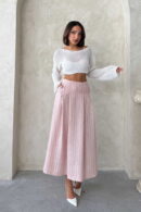 Striped Linen Skirt - Powder - Topshow - Globality Store - Women Clothes Wholesale Turkey