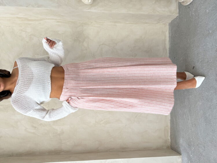 Striped Linen Skirt - Powder