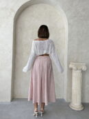 Striped Linen Skirt - Powder - Topshow - Globality Store - Women Clothes Wholesale Turkey
