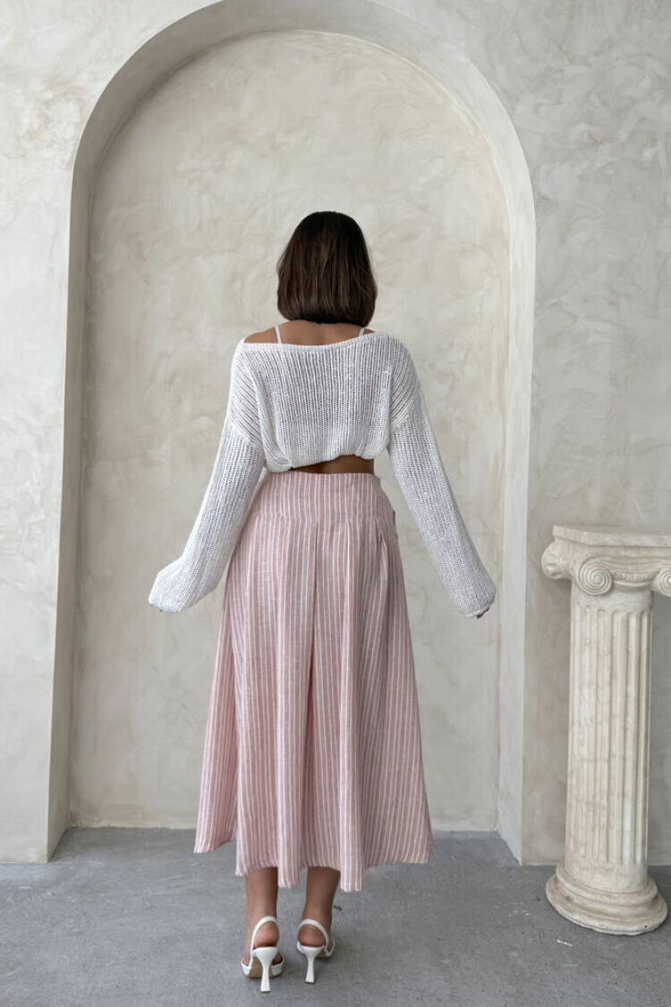 Striped Linen Skirt - Powder