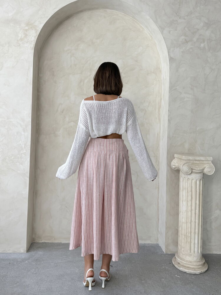 Striped Linen Skirt - Powder