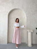 Striped Linen Skirt - Powder - Topshow - Globality Store - Women Clothes Wholesale Turkey