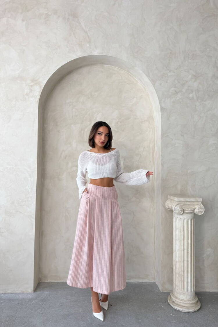 Striped Linen Skirt - Powder