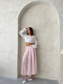 Striped Linen Skirt - Powder - Topshow - Globality Store - Women Clothes Wholesale Turkey