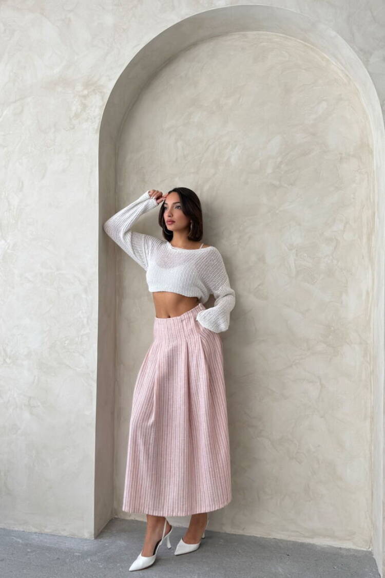 Striped Linen Skirt - Powder