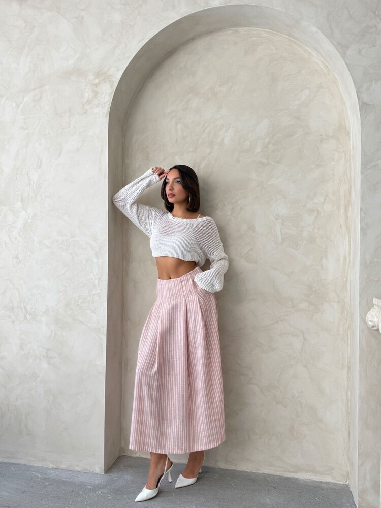Striped Linen Skirt - Powder