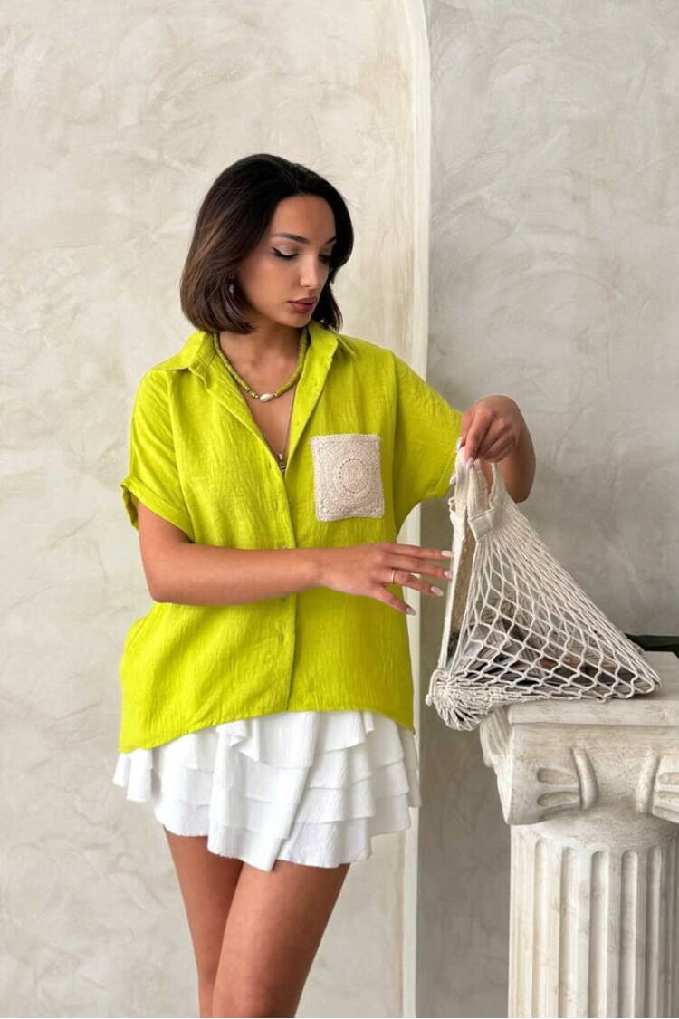Linen Raw Pocket Applique Pocket Linen Wholesale Shirt - Brand: Topshow - Women's Clothing Wholesale - Globality Store