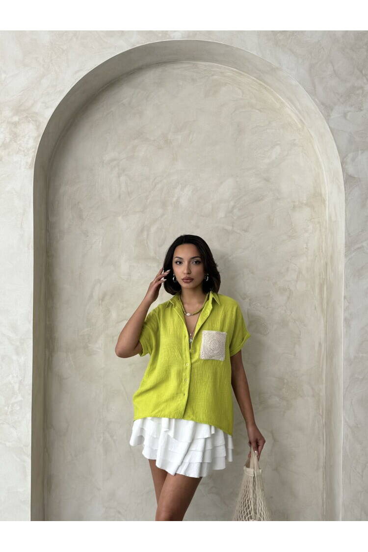 Linen Raw Pocket Applique Pocket Linen Wholesale Shirt