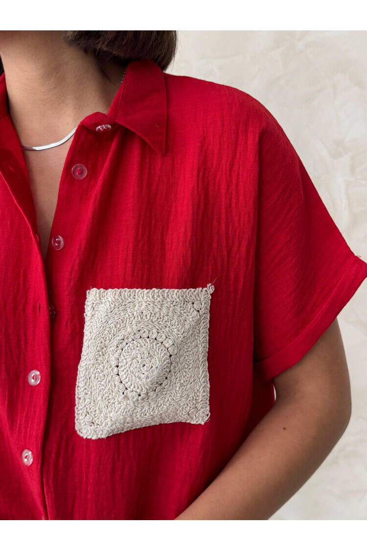 Linen Raw Pocket Applique Pocket Linen Wholesale Shirt