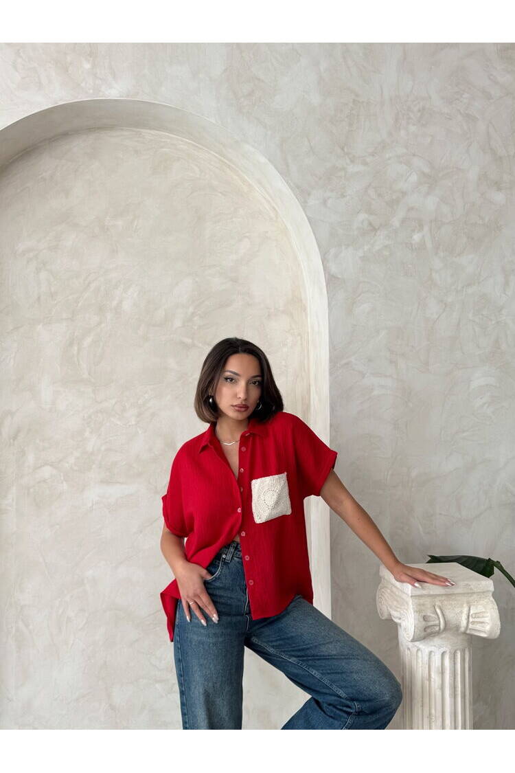 Linen Raw Pocket Applique Pocket Linen Wholesale Shirt
